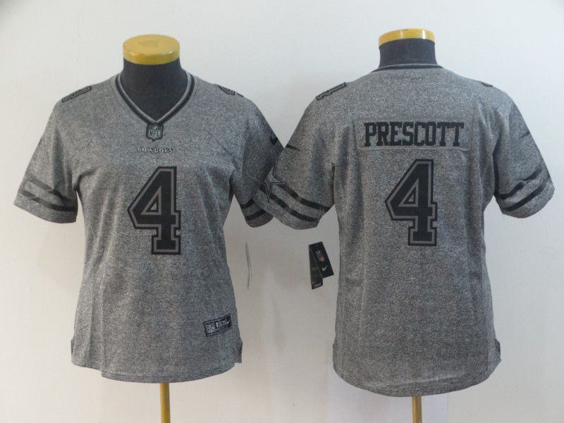 Women Dallas cowboys #4 Prescott Gray Stitched Gridiron Limited NFL Jerseys->women nfl jersey->Women Jersey